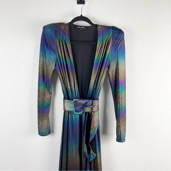 Retrofete Harmony Metallic Belted Ruffle Maxi Dress Medium - Picture 4 of 10